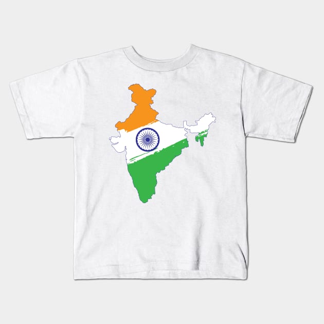 Map of India in Tricolor with Ashoka Chakra Desi Indian Kids T-Shirt by alltheprints